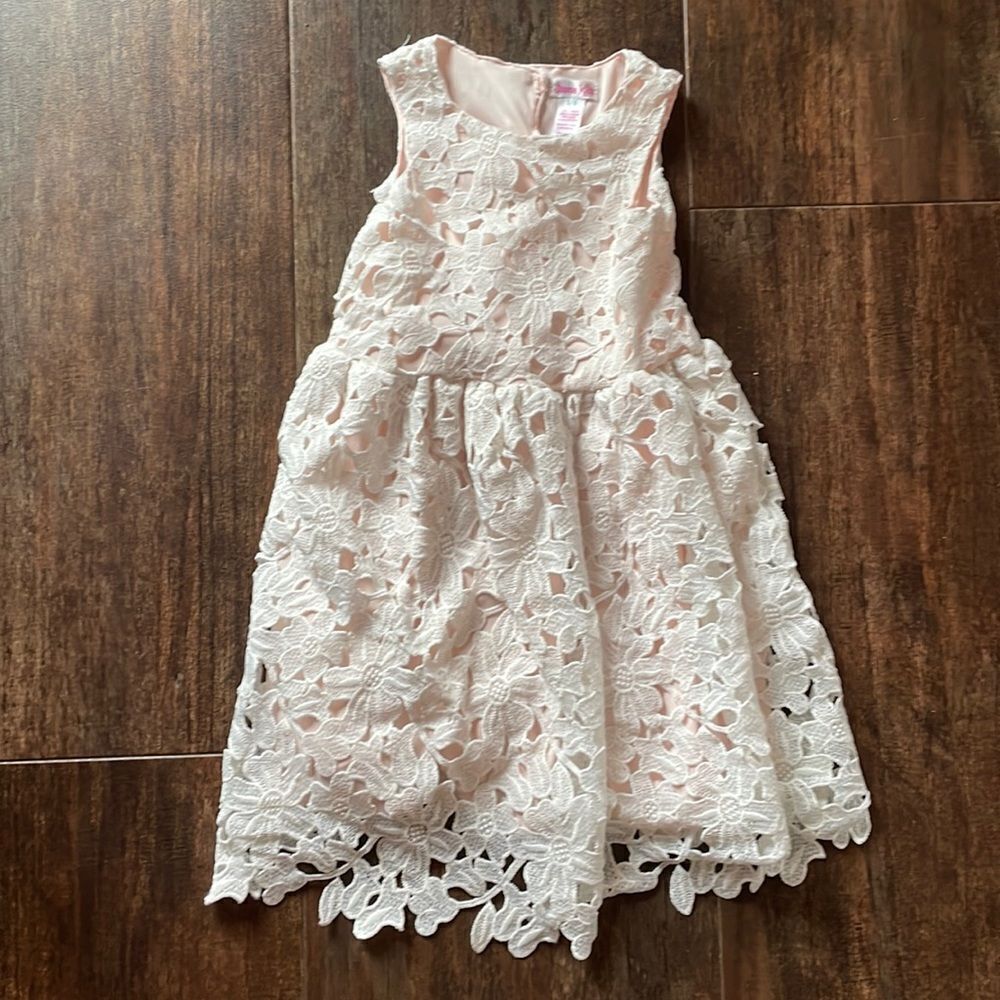 Japna Kids White and Pale Pink Embroidered Floral Dress